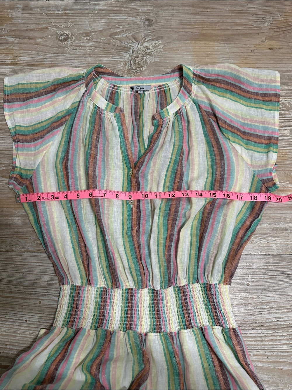 Rails Augustine Palais Stripe Pastel Smocked-Waist Mini Dress Linen Blend Sz M - Picture 14 of 15